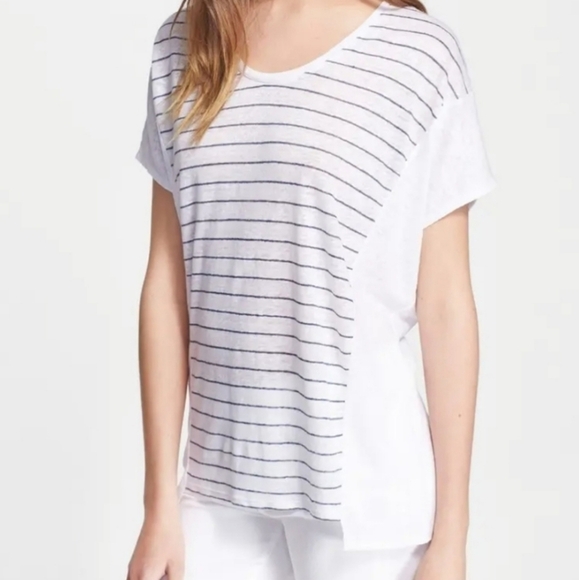 Vince Striped Seamed Linen Tee - Picture 1 of 4